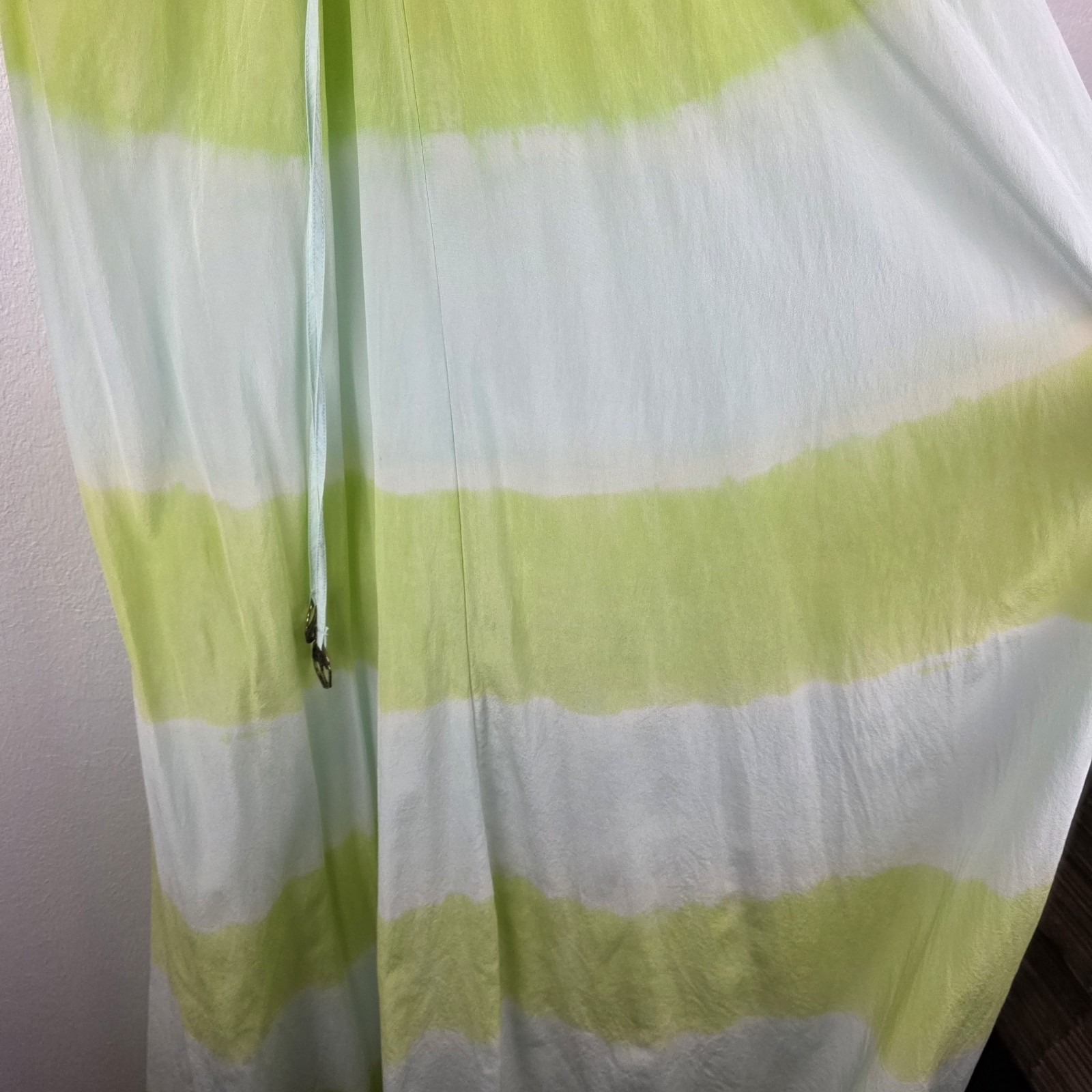 Gypsy 05 100% Silk Mint Green Tie Dye Maxi Sundress M Boho Beachy Resort Wear