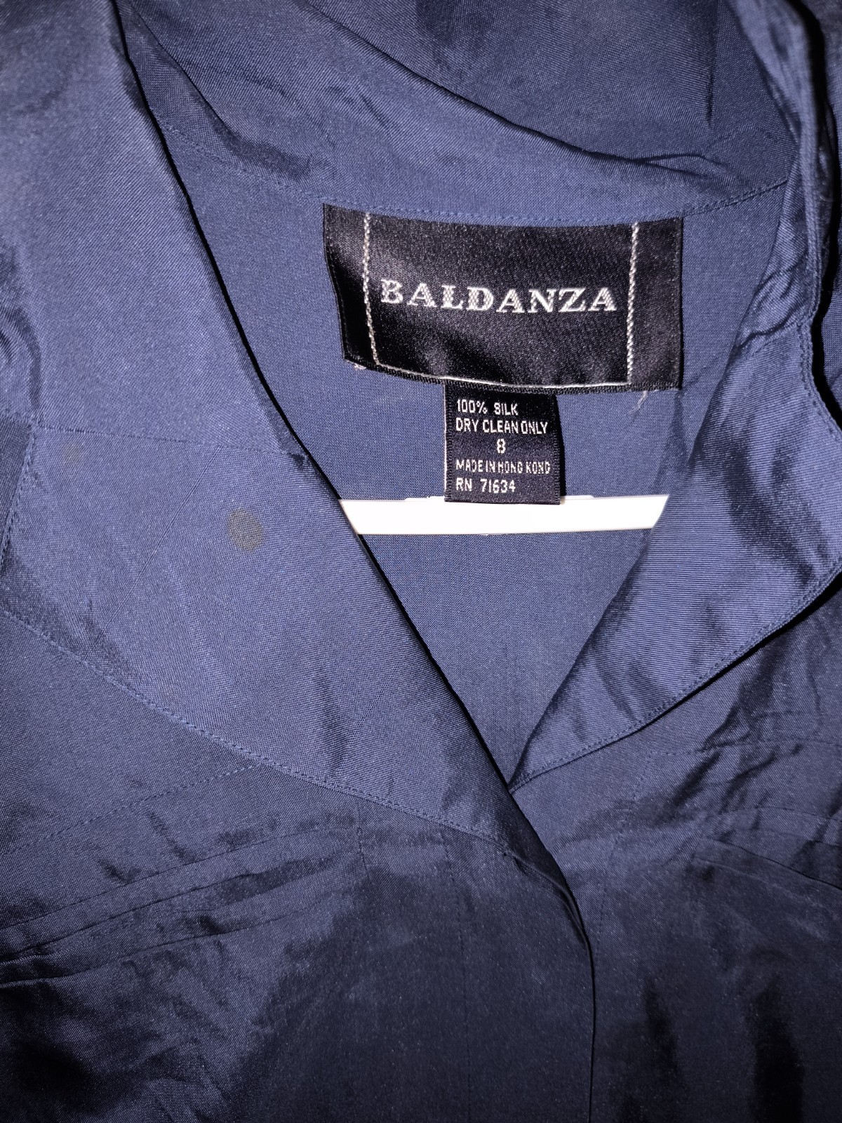 BALDANZA 100% Silk Navy Short Sleeve Knee Length Dress Size 8 Dry Clean Only