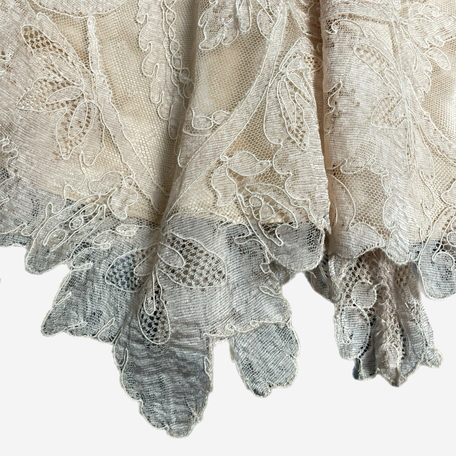 Vintage 80s Becky Bisoulis nude Edwardian Victorian lace wedding gown XS/S
