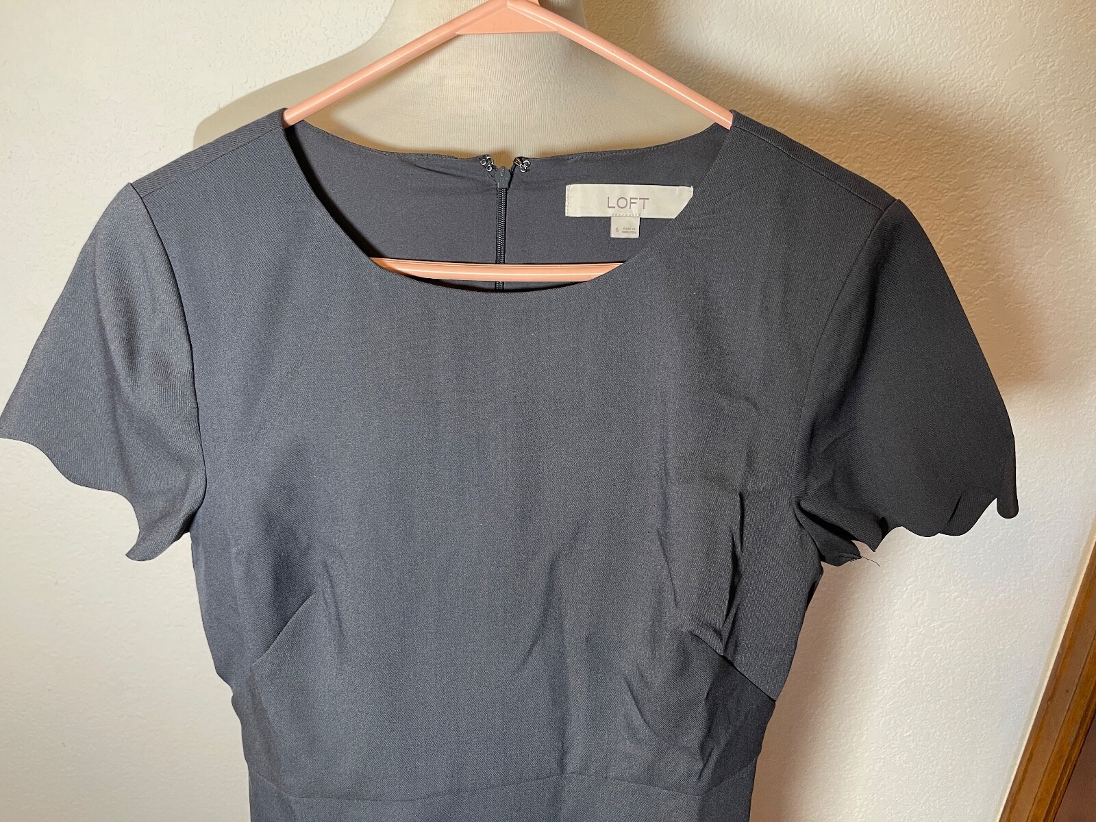 Loft Womens Dress Six Gray Scalloped details Zip Easy Care Blended Fabric