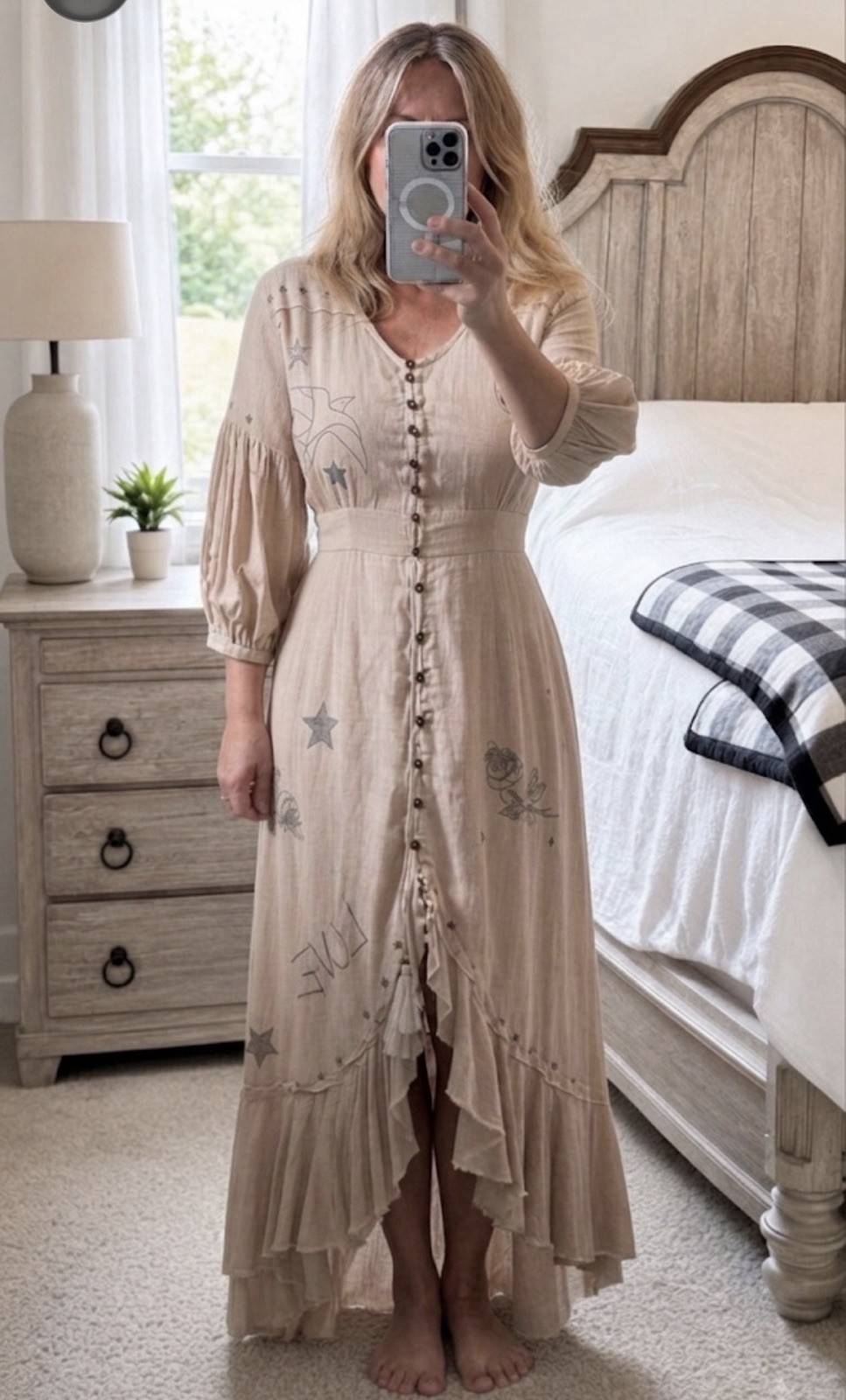 ZL Made With Love Boho Maxi Dress S NWT 100% Cotton Boho Celestial Ruffle