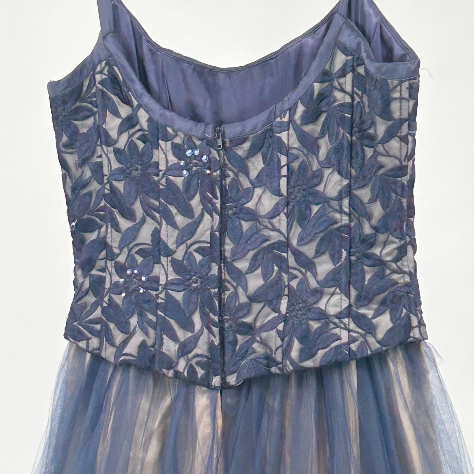 Vtg Jessica McClintock Navy Lace Corset Tulle Evening Gown 6 Whimsigoth Fairy