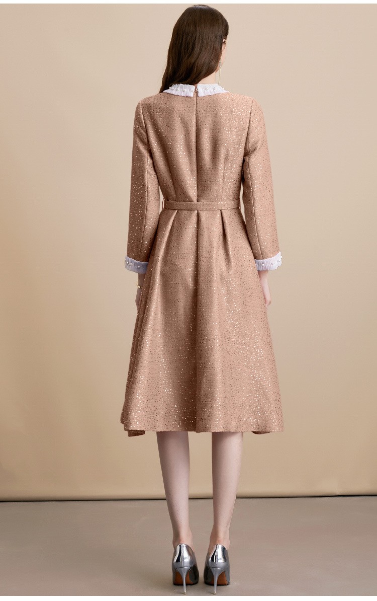 New Women’s Woolen Sequins Single-breasted Celebrity A-Line Long Party Dresses