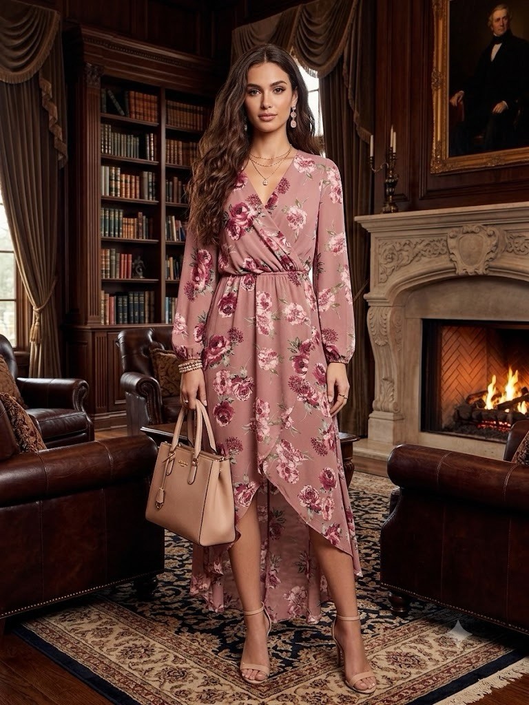Lily Rose Dusty Rose Floral Wrap High-low Dress