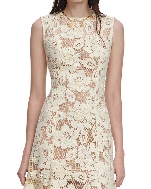Self Portrait YELLOW CROCHET LACE MIDI DRESS