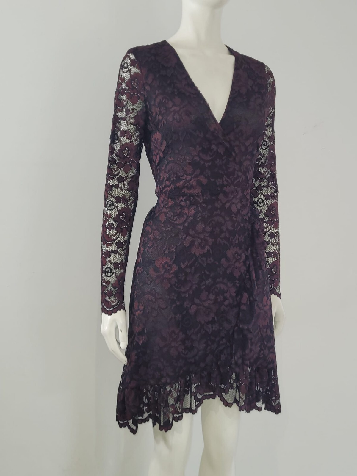 GANNI ‘Flynn’ Black & Red Lace Dress UK 10 EU 38 Wrap Floral Frill V-Neck Tied