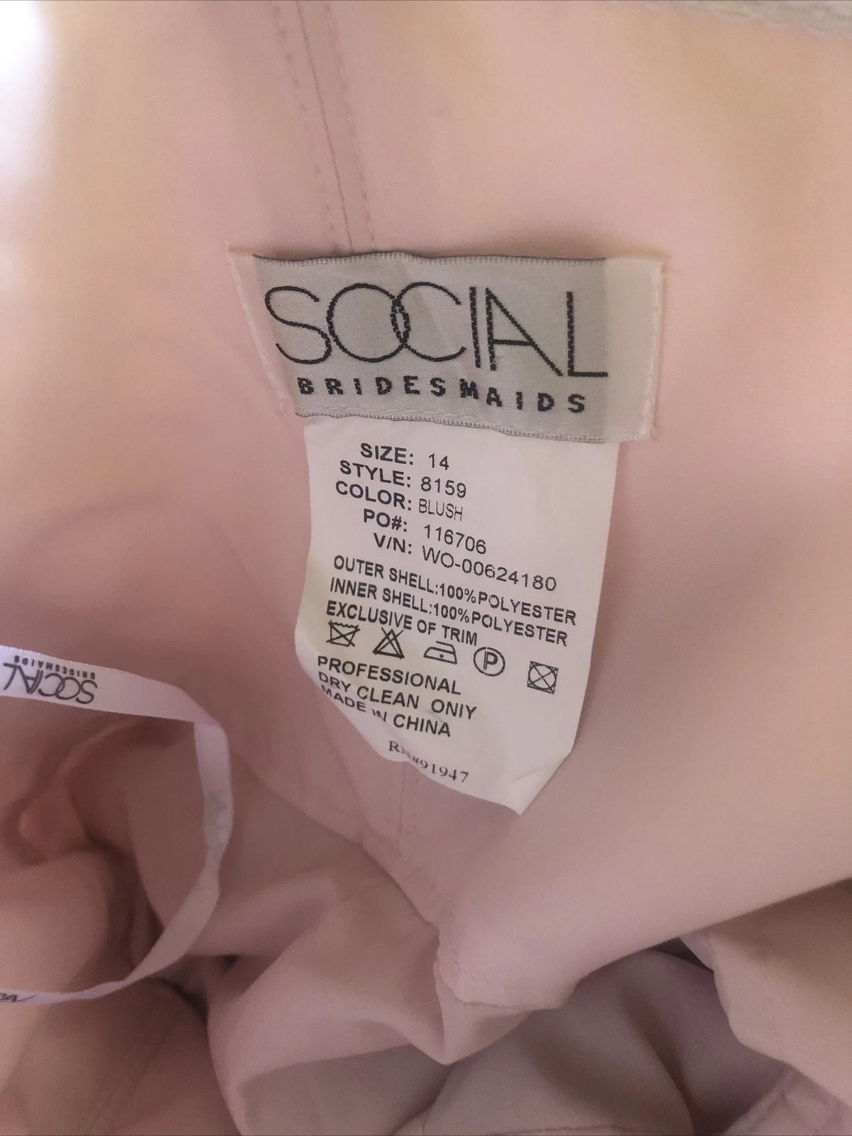 Social Bridesmaids Strapless Georgette Gown Blush Pink Sz 14 NEW $208