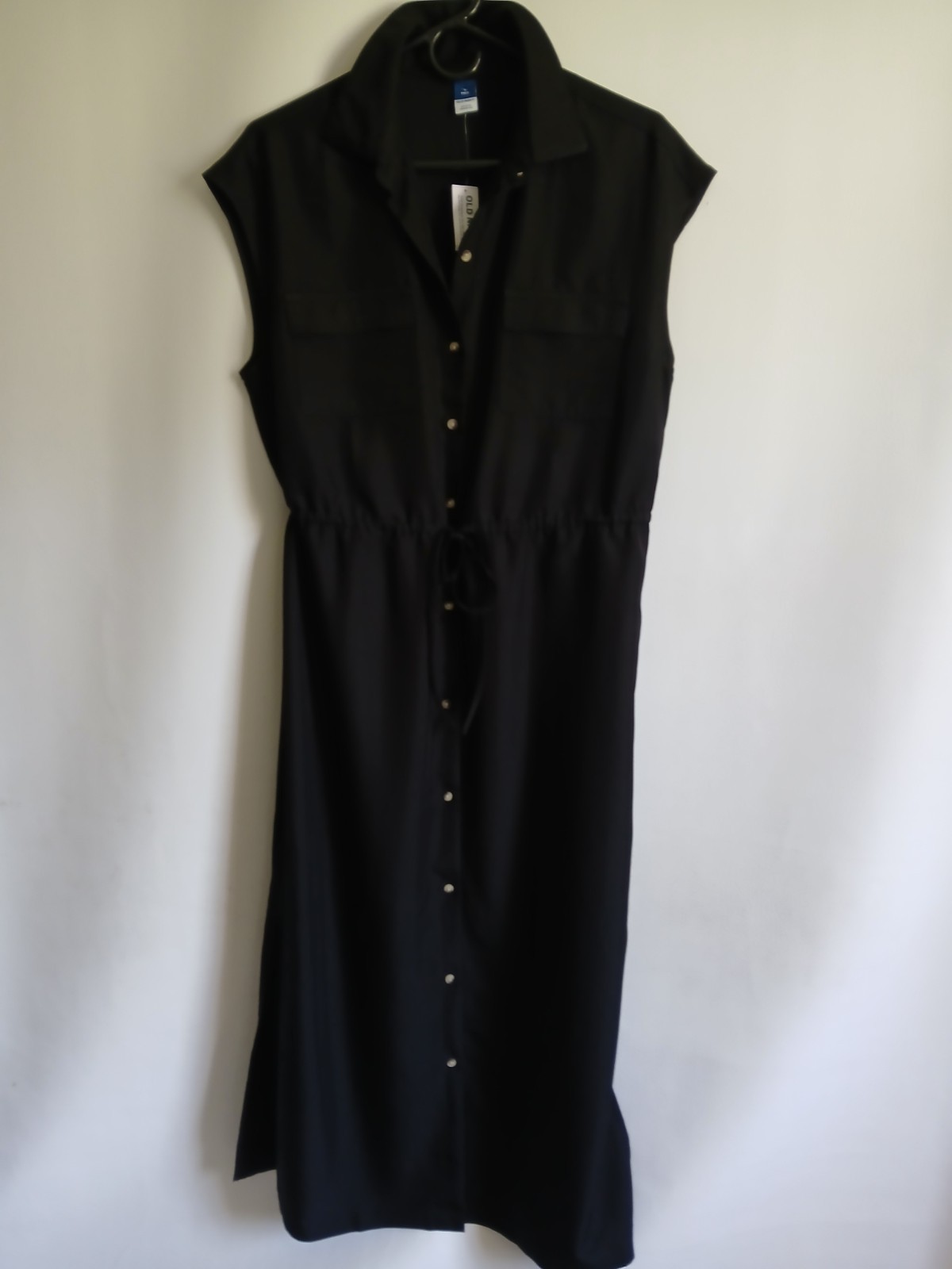 Old Navy Black Rayon Lightweight Fabric Shirtdress SzSTall Drawstring Waist