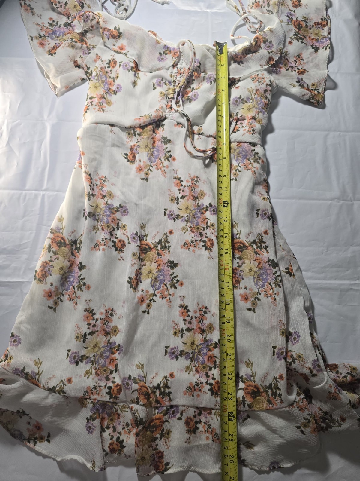Jolt Cream Floral Ruffle Cold Shoulder Mini Dress,chic,boho,beachy,lined Size S