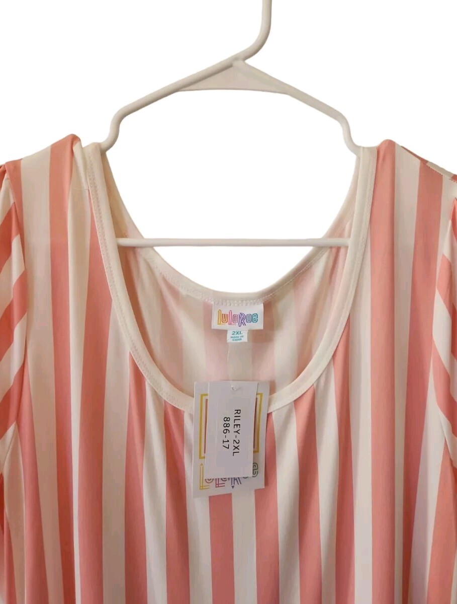 Lularoe Pink & White Striped 2XL Riley Dress 2X Stripes CUTE New