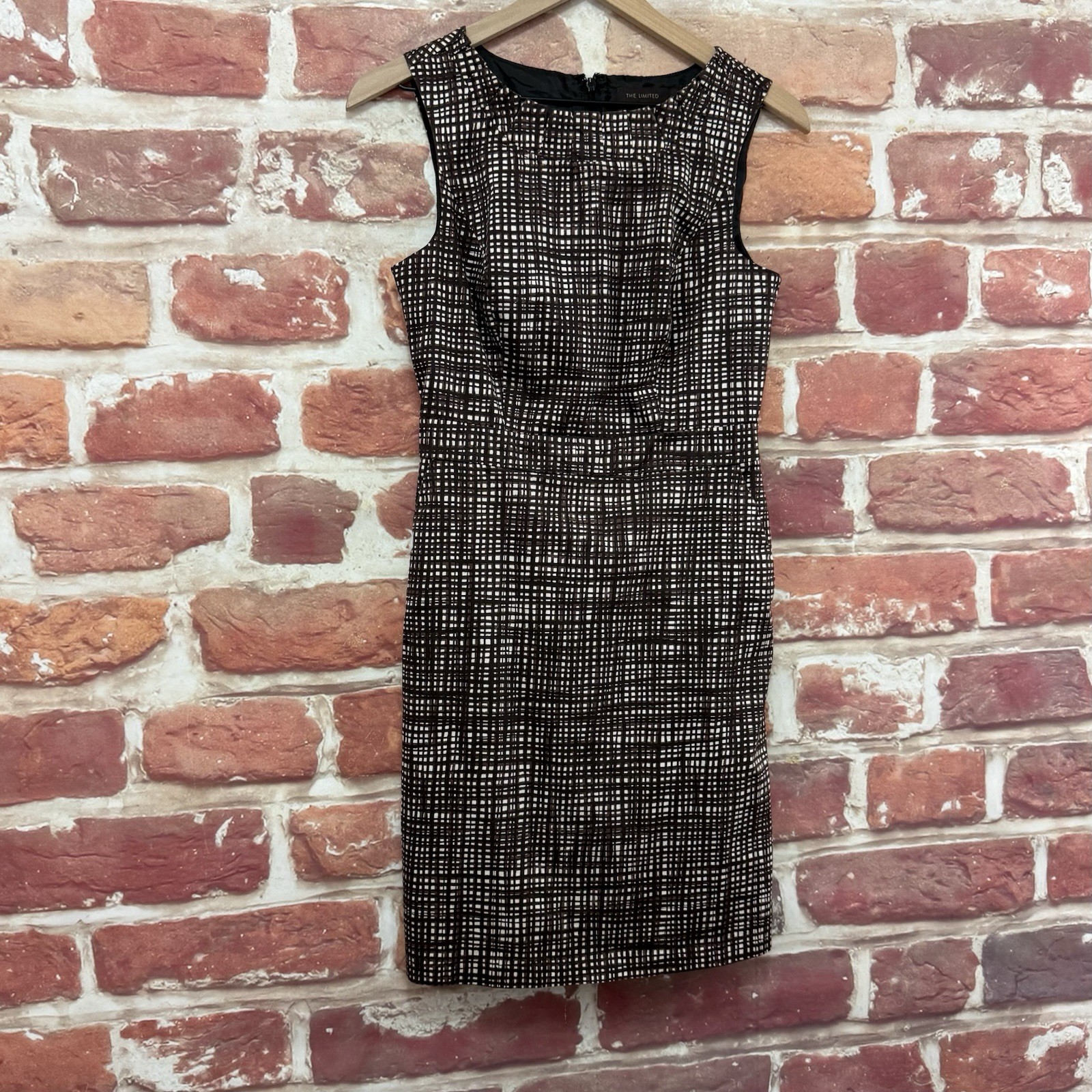 The Limited Womens Dress 4 Brown White Plaid Abstract Casual Career Zip Up