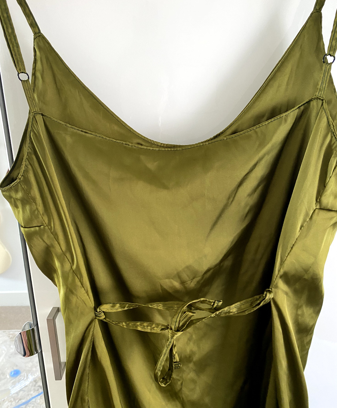 Soleil Store Green Satin Slip Dress, Handmade in United Kingdom – size L 14-16