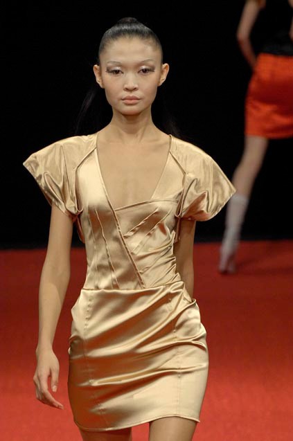 GASPARD YURKIEVICH Golden Rose Stretch Draped Asymmetrical Dress Size XS