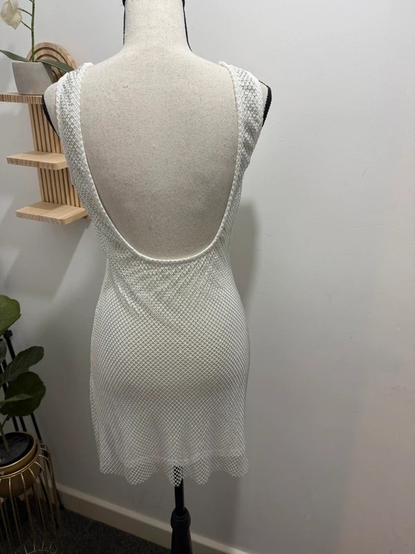 White Textured Mesh Mini Dress – Slinky & Chic