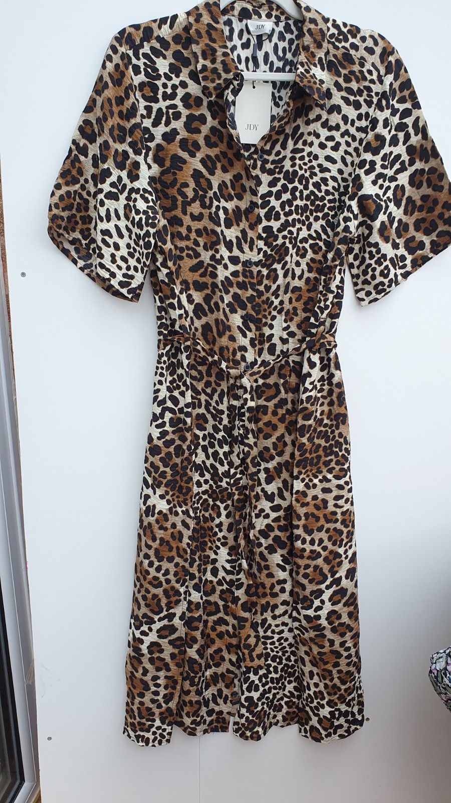JDY Midi Shirt Dress Half Sleeve Animal Multi Barbara New Size Small