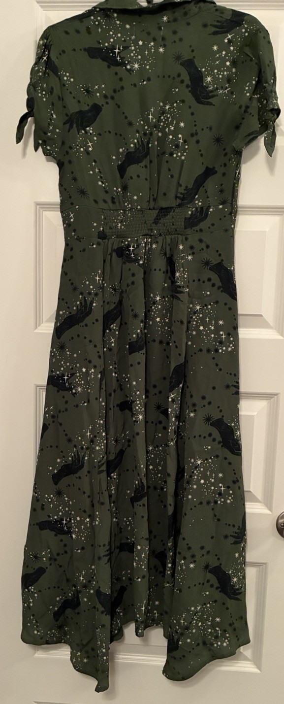 Urban Outfitters Elle Dress Green Celestial Stars Whimsygoth Witchy Goth Sz M