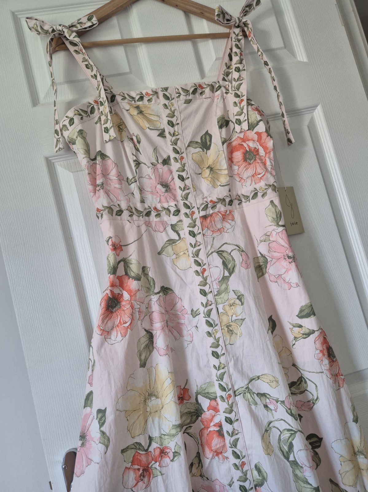 JOIE Floral Maxi Dress Size 14 Romantic Cottagecore Tie Shoulder Pink/Cream NWTS