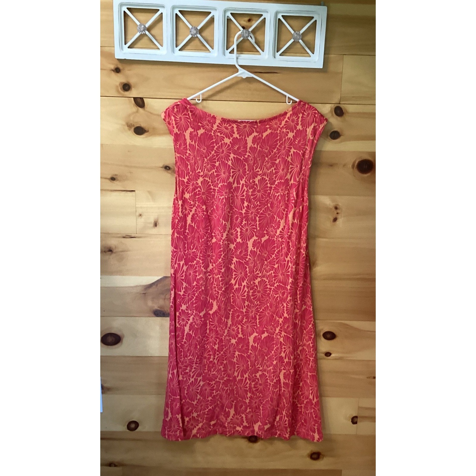 Nomadic Traders Pink Orange Floral Cowl Neck Rayon Sheath Dress Womens Large