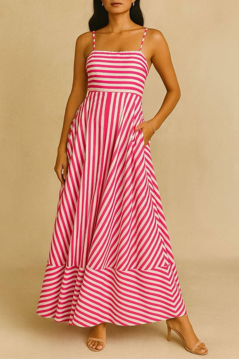 Aston Studio Rue Striped Pink/White Maxi Dress Sleeveless Smocked Size 12 BNWT