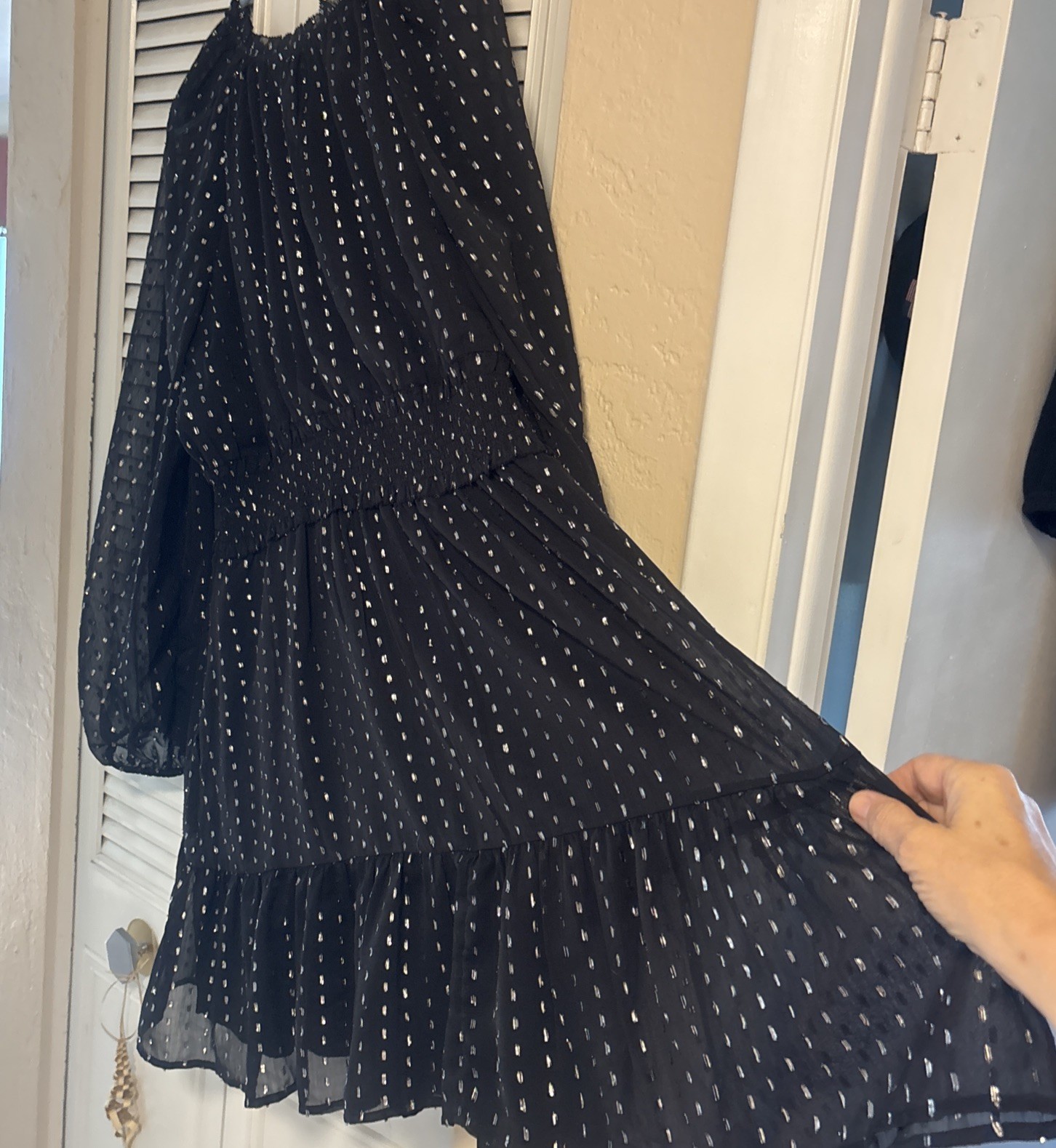 Old Navy Womens Waist-Defined Swiss Dot Smocked Mini Dress Black Size XL EUC