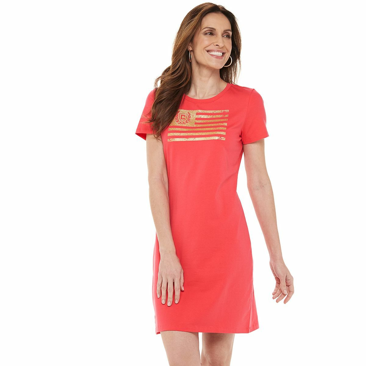 Chaps Women’s Short Sleeve Logo T-Shirt Dress Watermelon Casual Small