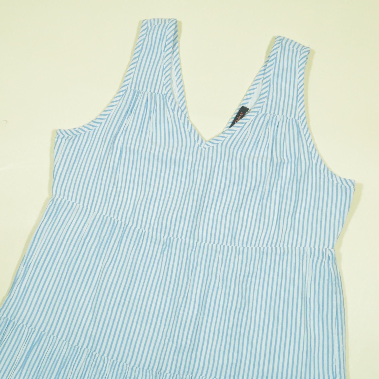 Quince Organic Cotton Gauze Tiered Maxi Dress Womens M Blue White Lined New