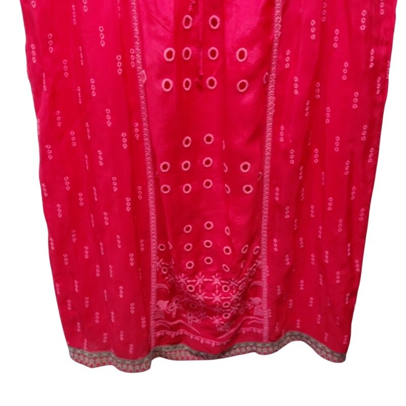 Johnny Was Dress Red Daisy Eyelet Embroidered Scalloped V-Neck sz S