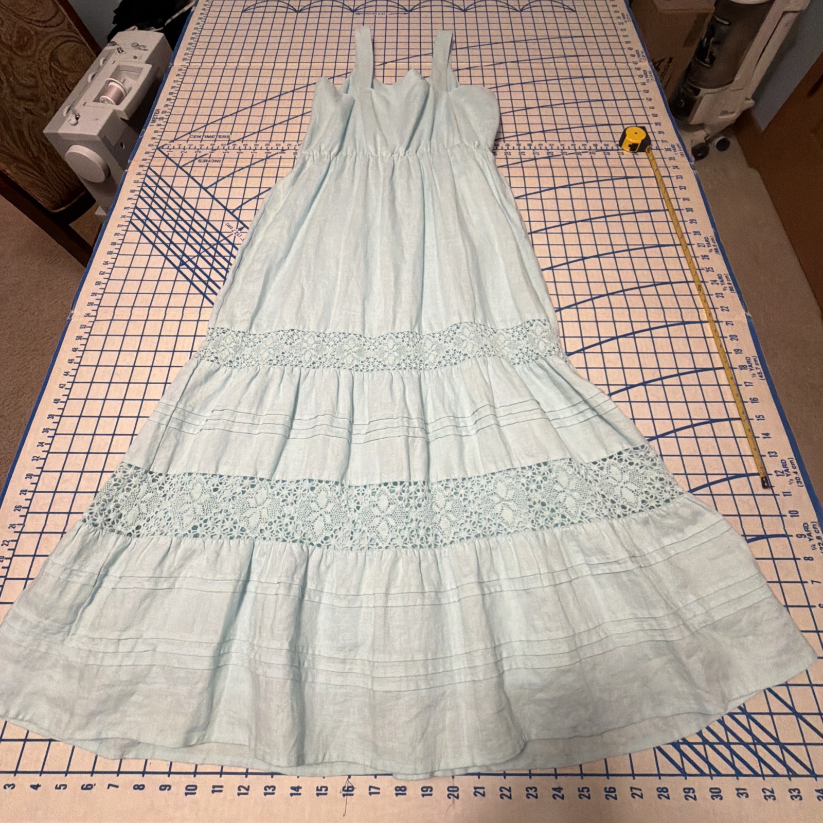 J. Jill Linen Tiered Sleeveless Mint Color Maxi Dress Size Petite Medium
