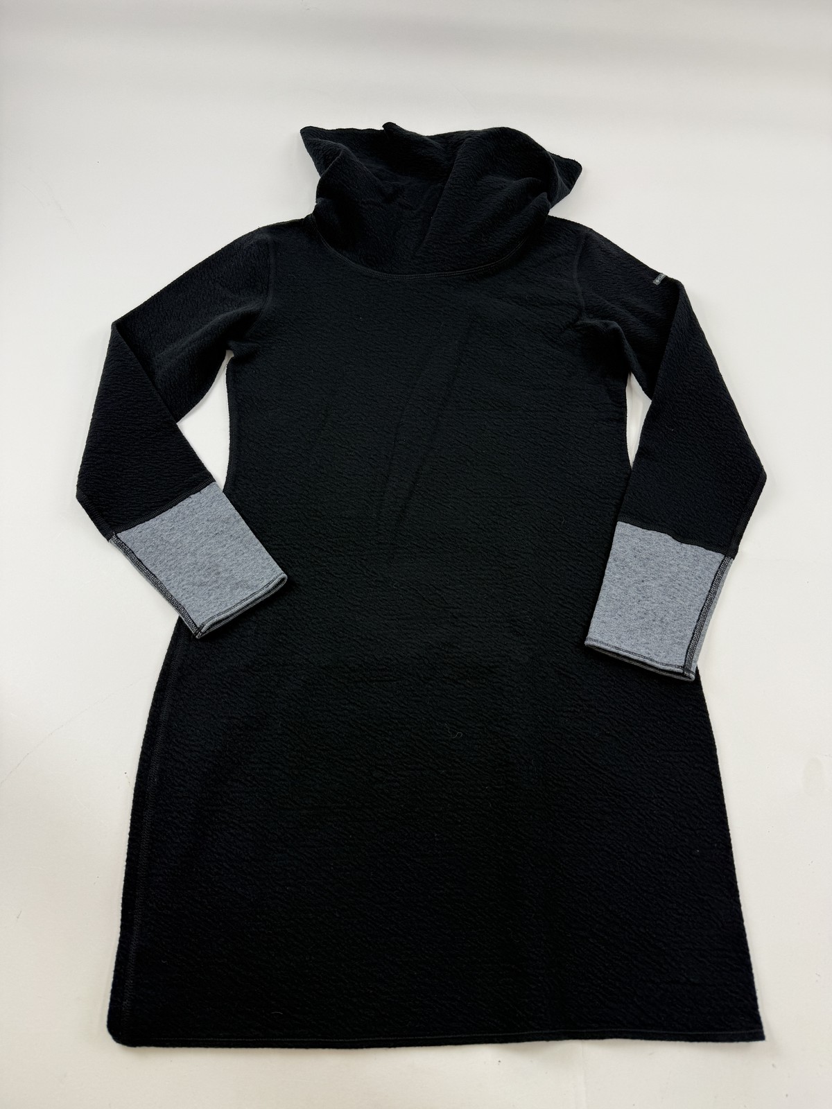 Columbia Sweater Dress Womens Medium Black Hooded Cowl Neck Knit Colorblock