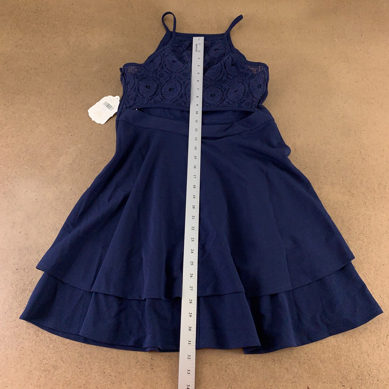 Altar’d State Women’s Size XL Navy Sleeveless Lace Back Layered Skater Dress NWT