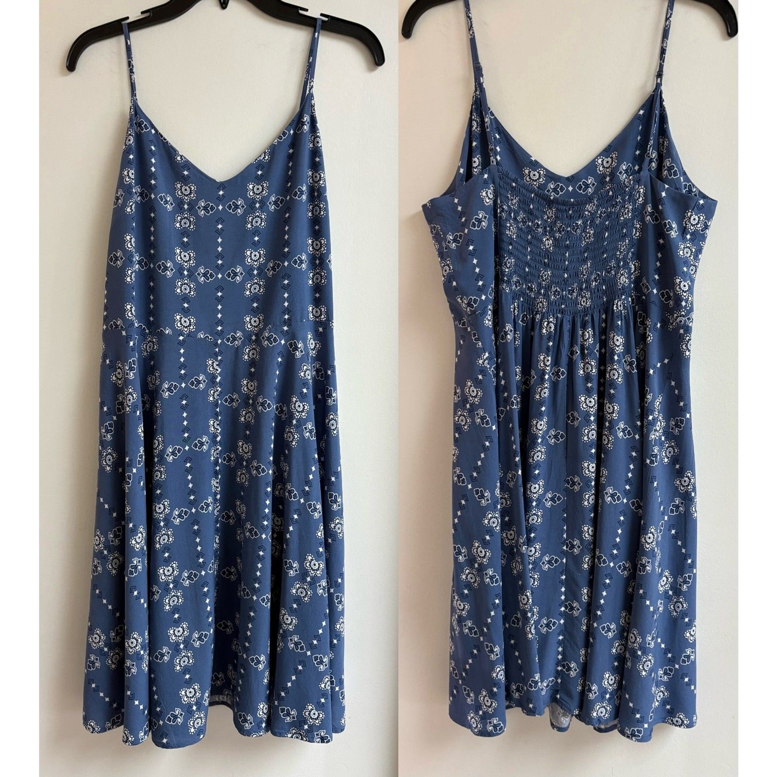 Gap Blue Bandana Floral Cami Mini Sundress L Rayon Boho A Line Skater Dress