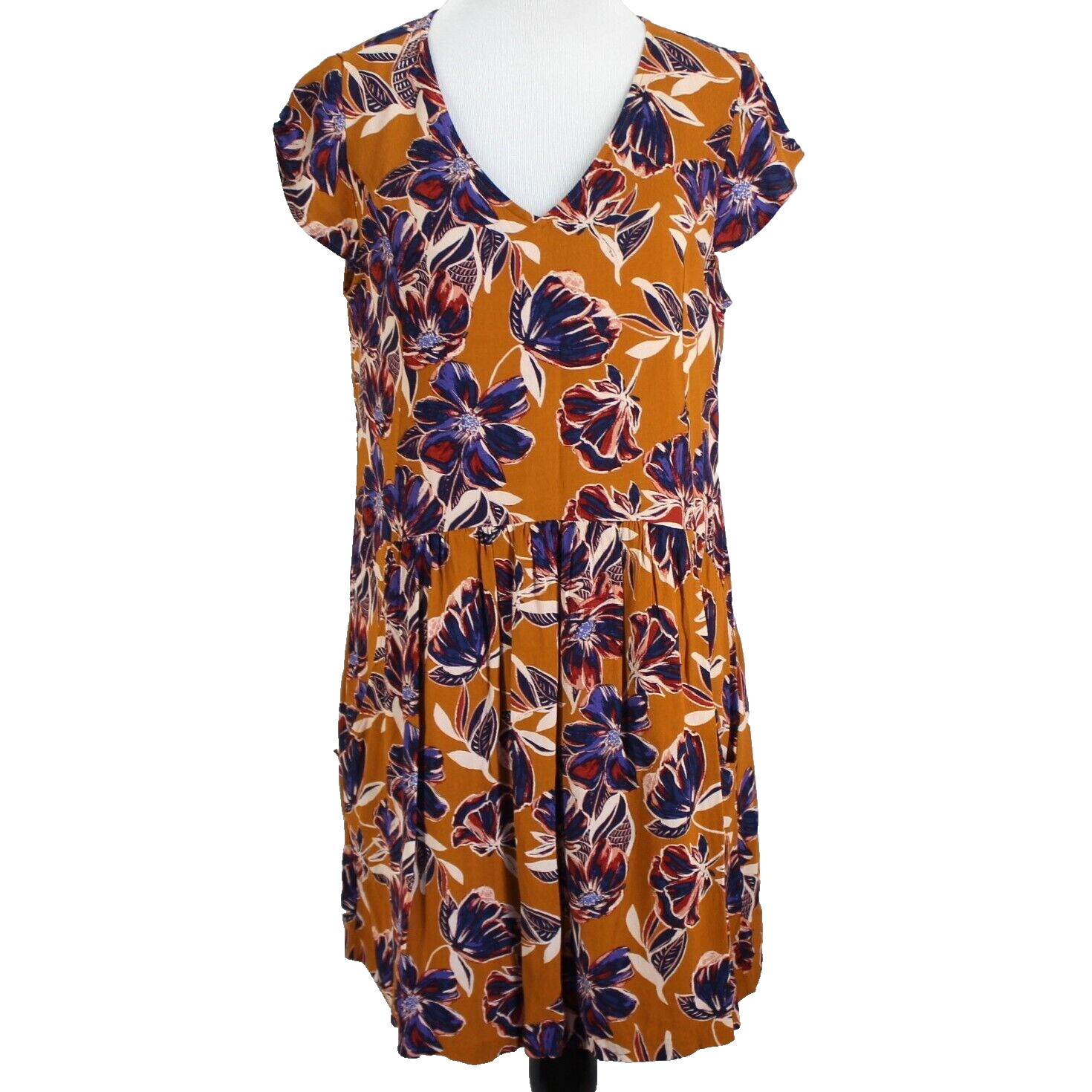 Garnet Hill Summer Day Dress Womens Size 10 Cap Sleeve Drop Waist Crepe Pockets