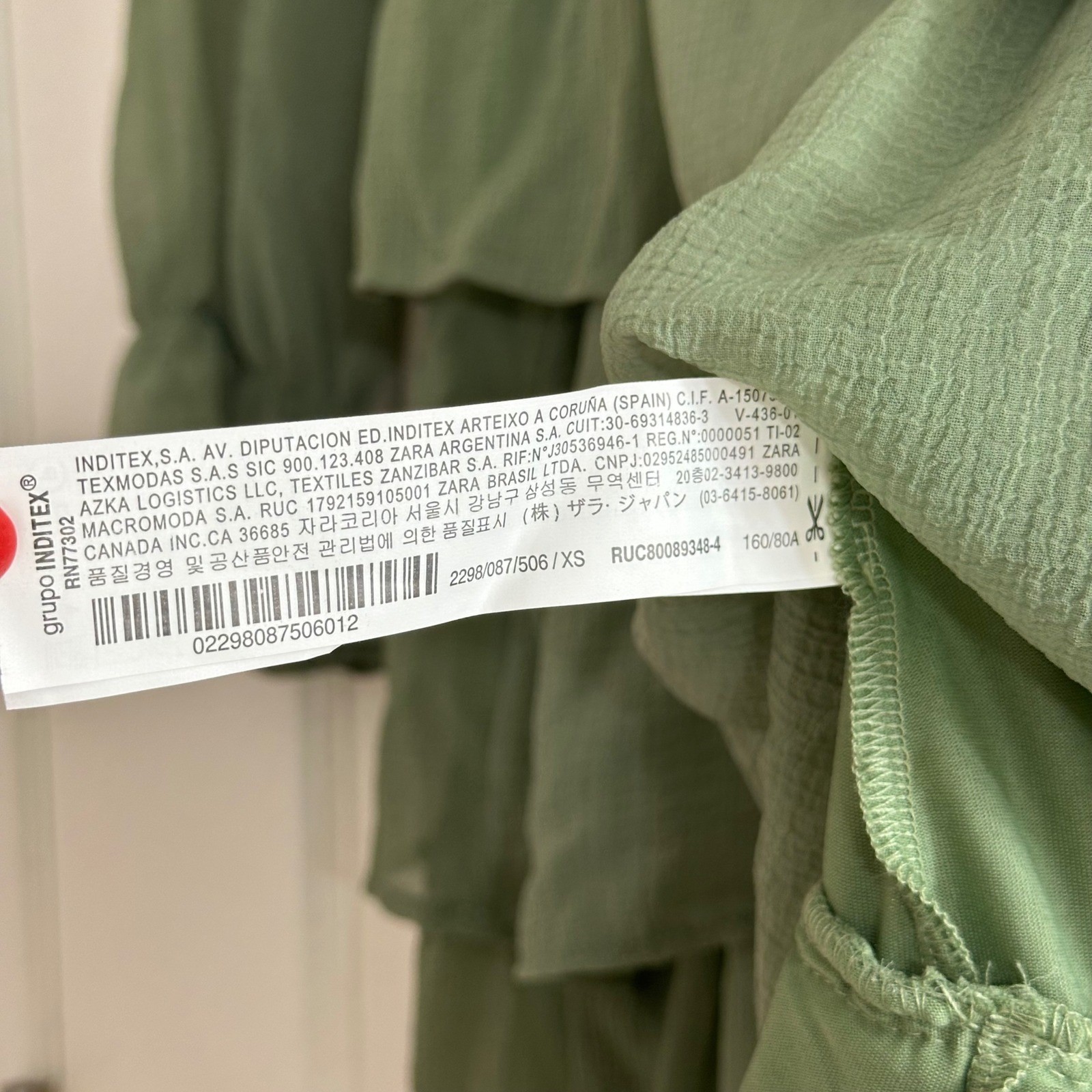 Zara Green Sheer Ruffle Long Sleeve Mini Short Dress V-Neck Women’s XS