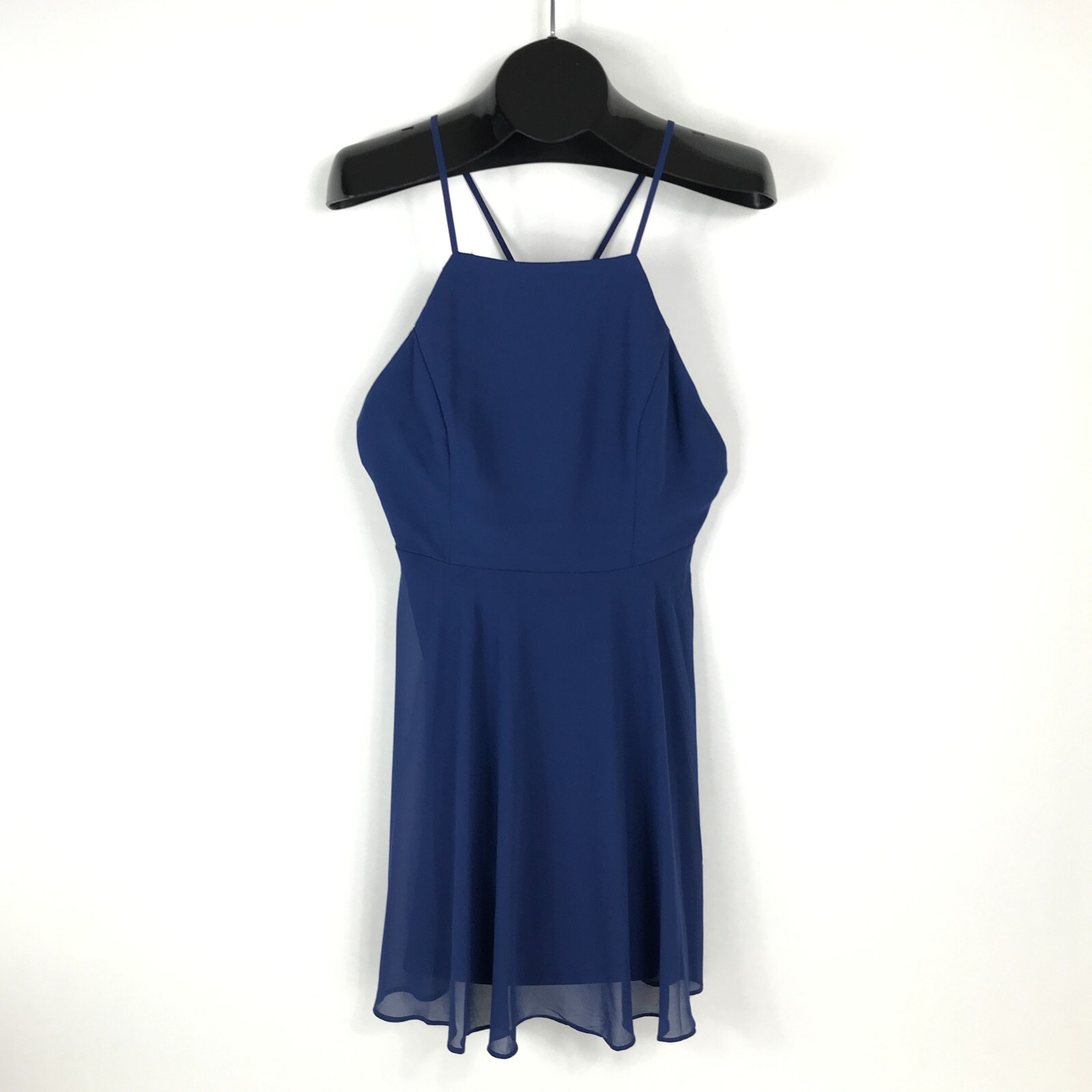 Lulus Letter of Love Navy Blue Backless Skater Dress Women’s Medium Zip Chiffon