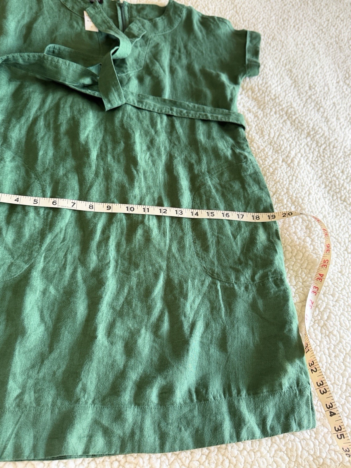Talbots NWT Green 100%Linen Belted Shift Dress Womens Petite Small Short Sleeve