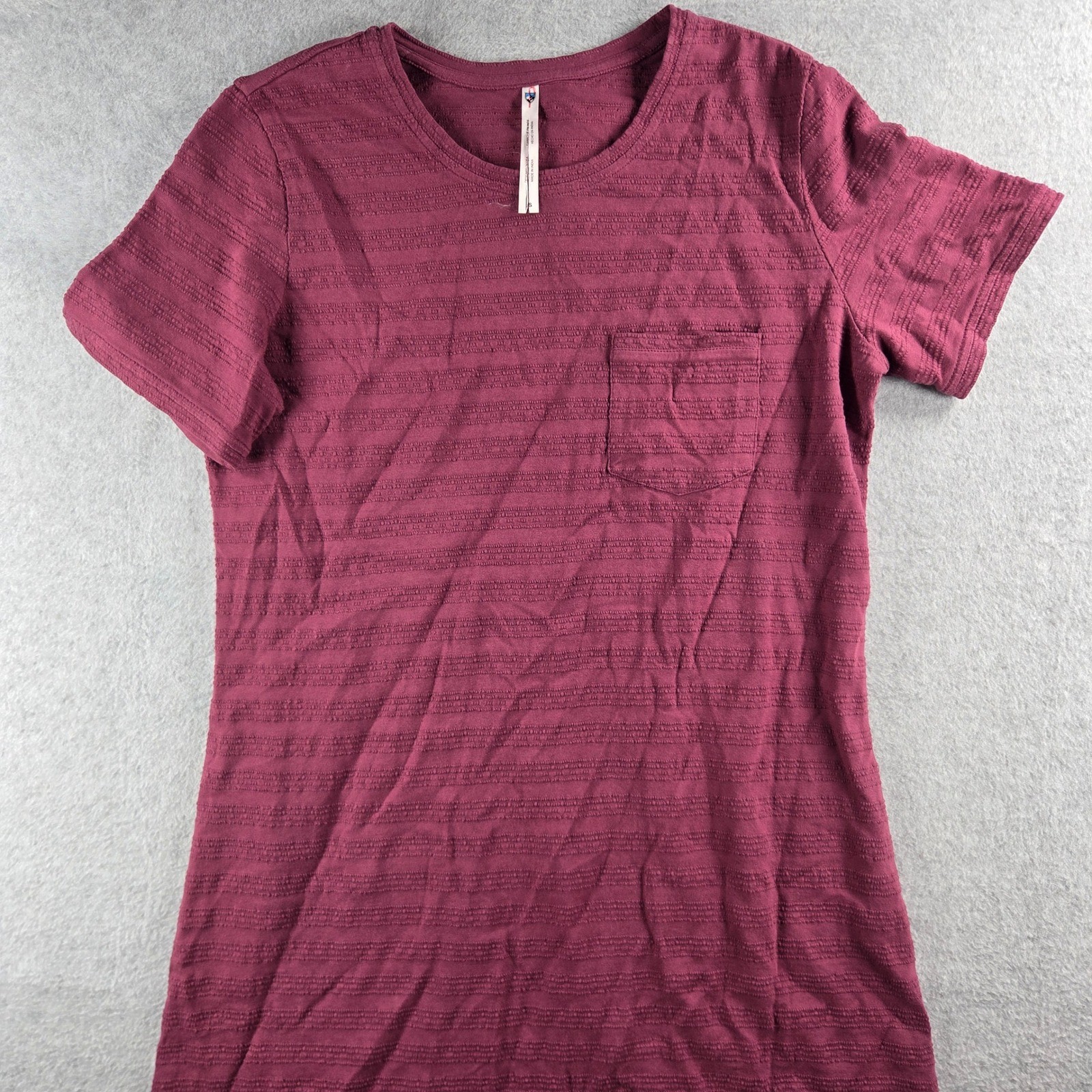 Kuhl T-Shirt Dress Women Small Burgundy Textured Stripe Short Sleeve Pocket