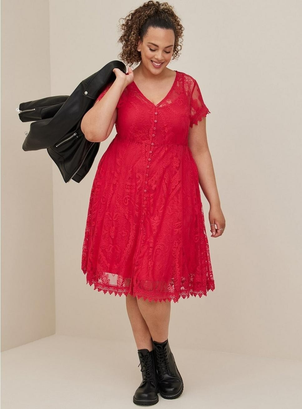 TORRID 17648461 Mini Lace Button-Front Shirt Dress 0 12 L Red *