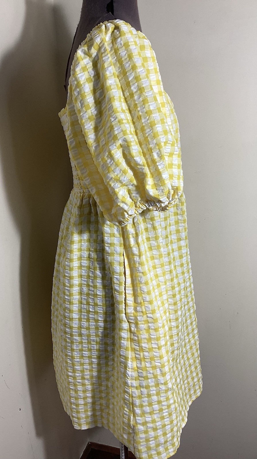 Old Navy Coquette Gingham Puff Sleeve Mini Dress Small Cottagecore Butter Yellow