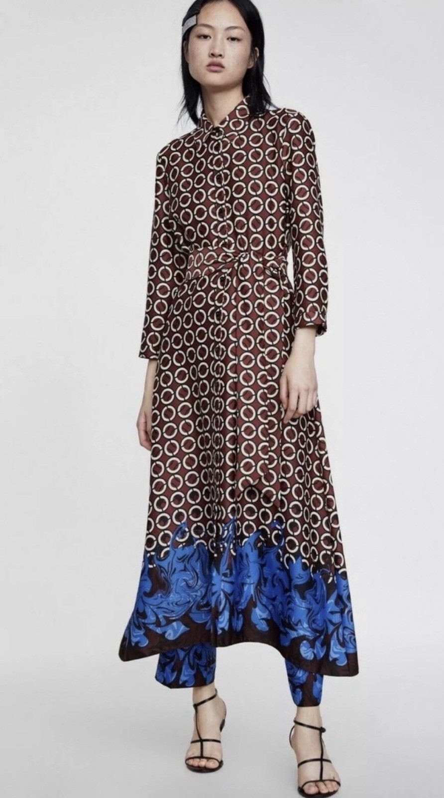 Zara AW18 Geometric Print Tunic Shirt Belted Dress 8026/817 Size M NWT