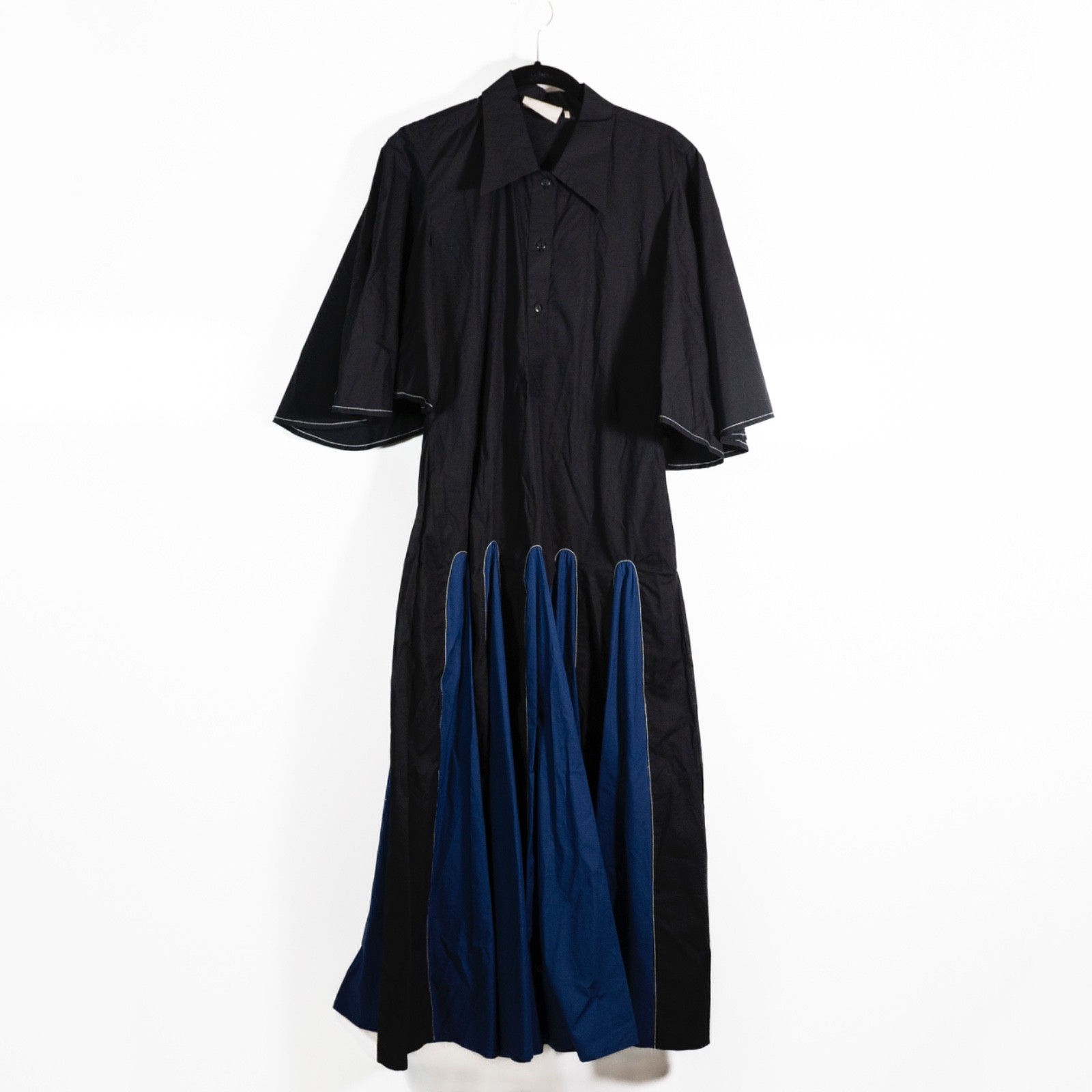 Lovebirds Talia Cotton Poplin Collared Button Front Pleated A Line Midi Dress XS