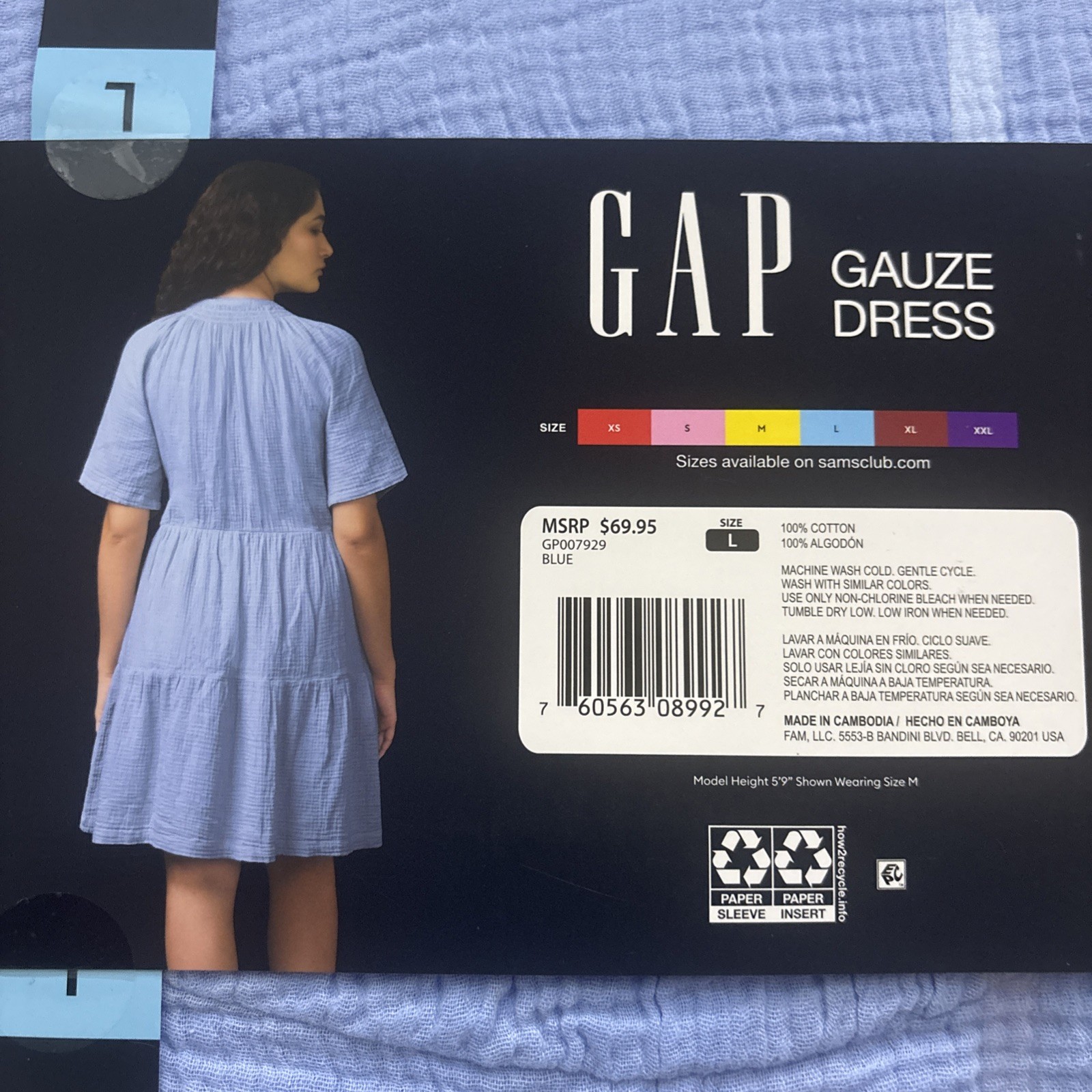 Gap Size: L Relaxed Fit Soft Blue Cotton Gauze Tiered Dress New With Tags