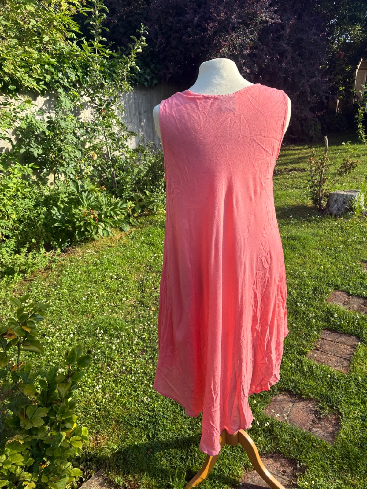 PINK SLEEVLESS EMBROIDERED SUMMER DRESS BEACH BOHO FESTIVAL SWINGY DRAPED