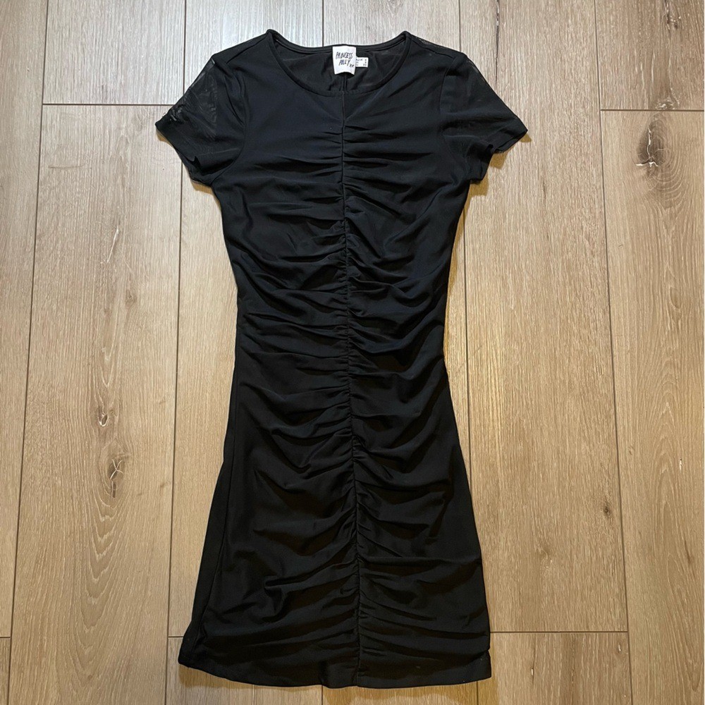 Princess Polly Black Ruched Mesh Bodycon Mini Dress Size 2