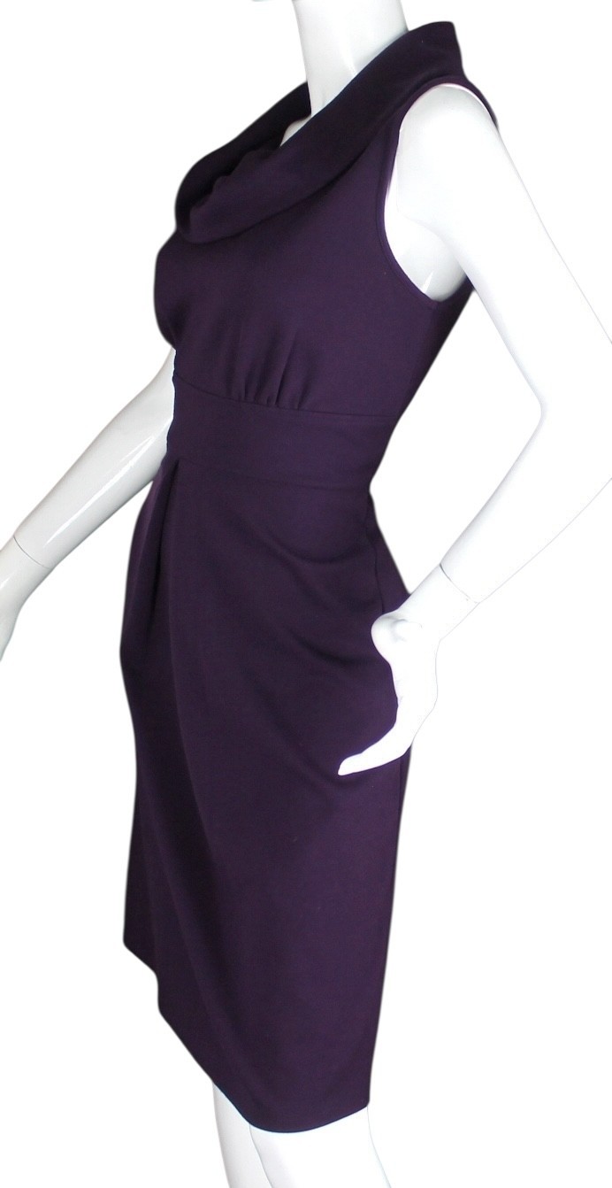 {SPENCE} Purple Midi Dress sz. 8 Cowl Neckline Sleeveless Stretch Pleat