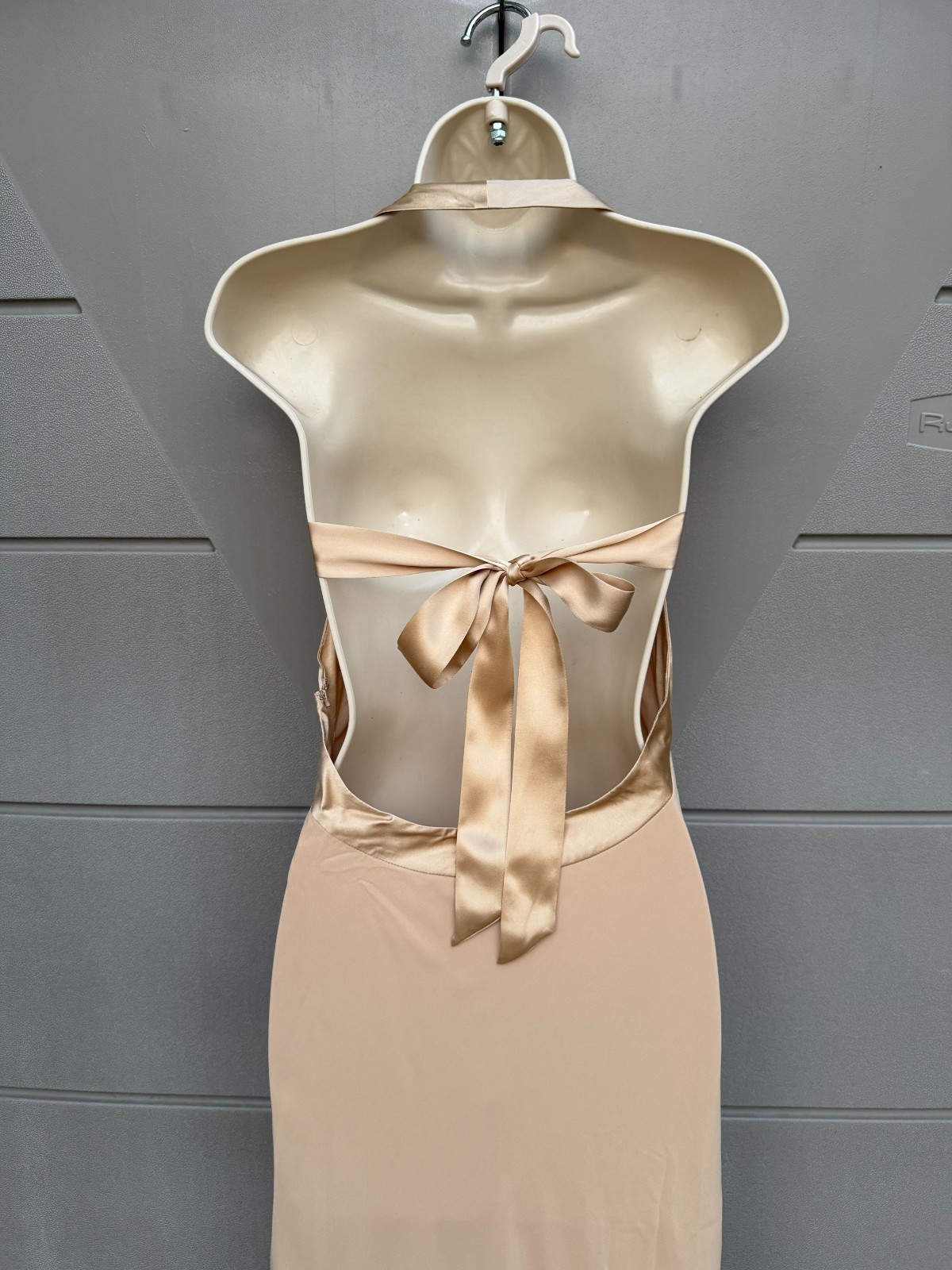 VTG A|X Armani Exchange Beige Silk Halter Midi Dress Sz 2 Cowl Neck Y2K Ethereal