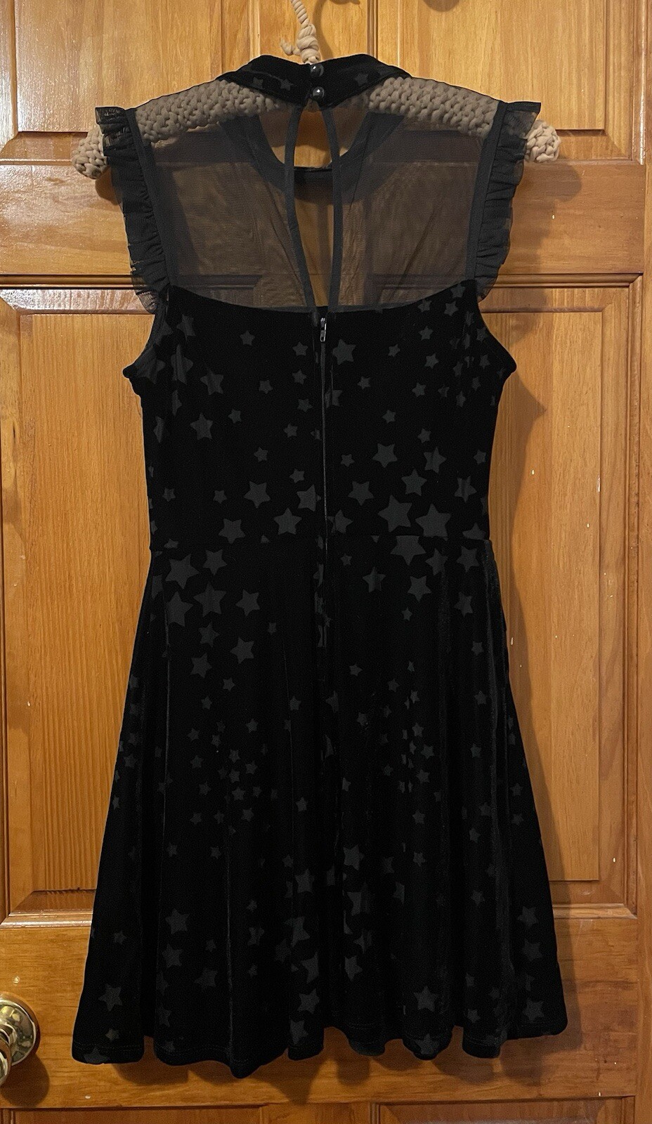 Teeze Me Velvet Swing Dress Y2K Goth Celestial Stars Ruffled Sleeves Juniors 5/6