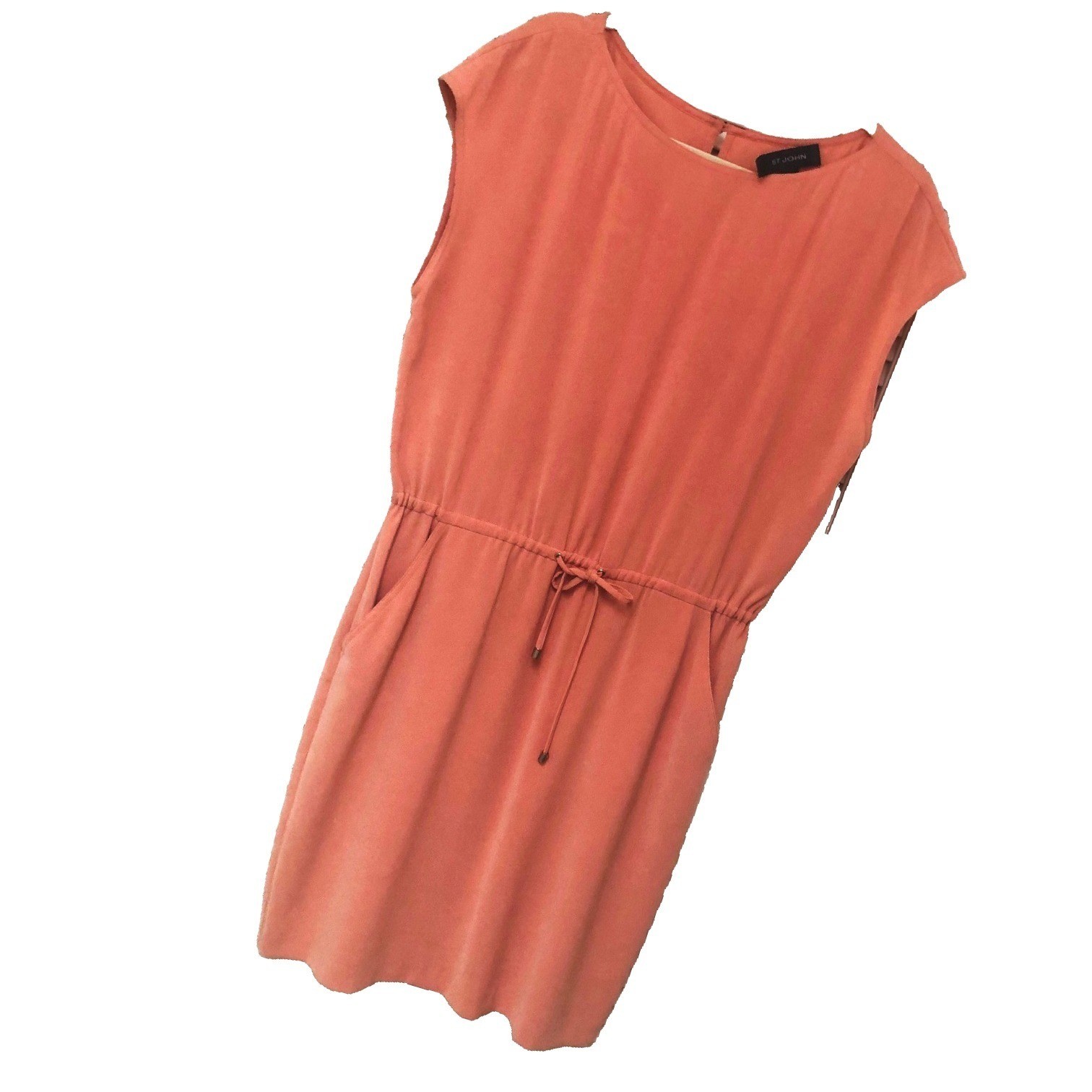 St John Dress Drawstring Waist Crepe Minimalist Office Coral Peach Women 10
