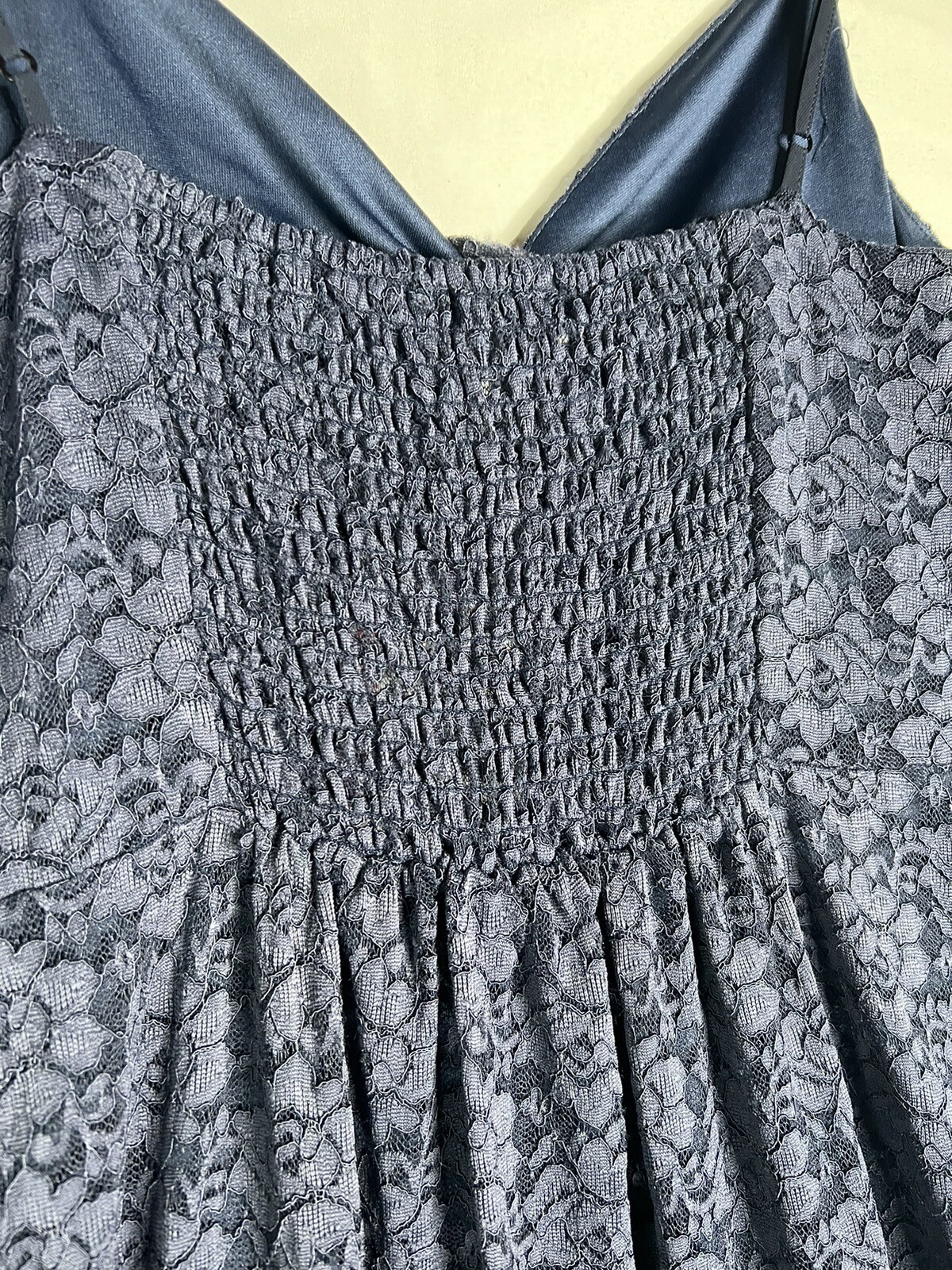NSR Harper Lace Midi Dress Floral Navy Smocked Back Empire Waist Women Small