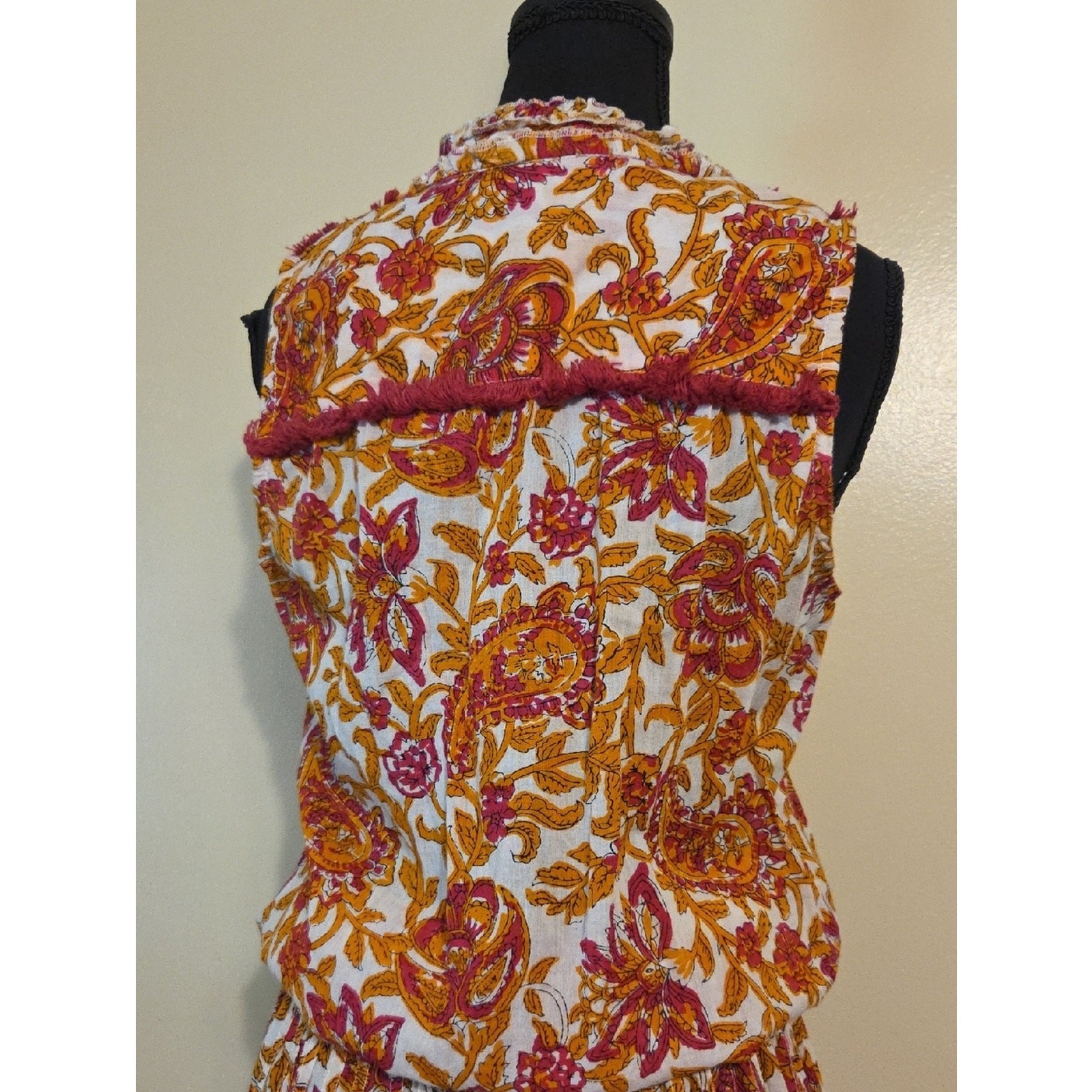 Lola Australia Pink & Orange Floral Paisley Boho Cotton Casual Midi Dress – XS
