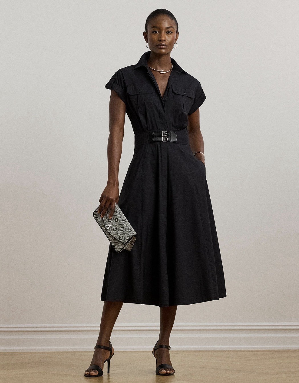 Lauren Ralph Lauren Women’s Buckle-Trim Cotton-Blend Shirtdress Size 12